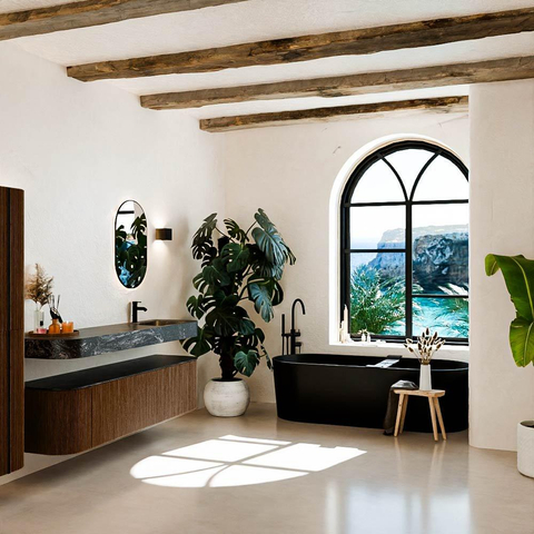MONDIAZ THOR-DLUX 180cm badmeubel ronding links + rechts kleur Walnut met 2 lades en 2 deuren. Vrijhangende wastafel CLOUD Rechts 1 kraangat kleur Lava. SW1465943