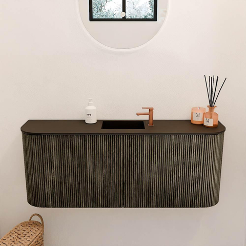Mondiaz JOYA Meuble de salle de bains 103,2cm - arrondis gauche et droite couleur Shadow - Vasque FAYE position Milieu 1 trou de robinet couleur Urban SW1421529