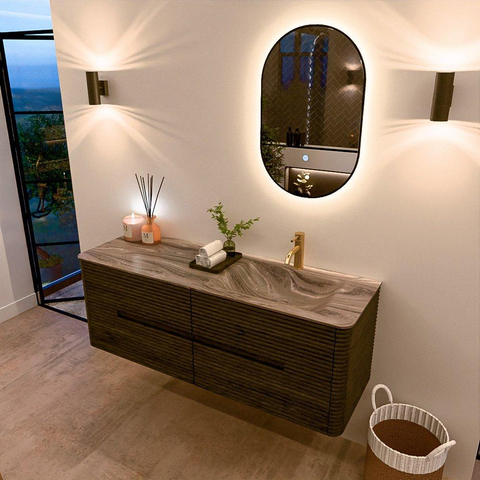 Mondiaz CIRO-DLUX Badkamermeubelset - 140x45x50cm - Solid surface wastafel Sombra - 1 wasbak Rechts - 1 kraangat - 4 lades - Shadow SW1532770