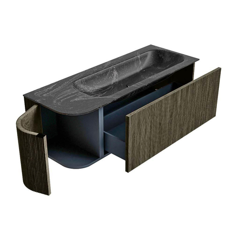Mondiaz KURVE-DLUX Badkamermeubelset - 125x46x40cm - 1 lade - 1 deur - wastafel solid surface - rechts - 1 kraangat - Shadow SW1414666