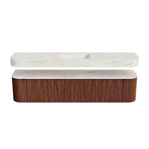 MONDIAZ THOR-DLUX Meuble de salle de bains - 200cm - arrondi gauche + droite - couleur Ruby - 2 tiroirs - 2 portes - Vasque suspendue CLOUD Milieu sans trou de robinet - couleur Ostra SW1466920