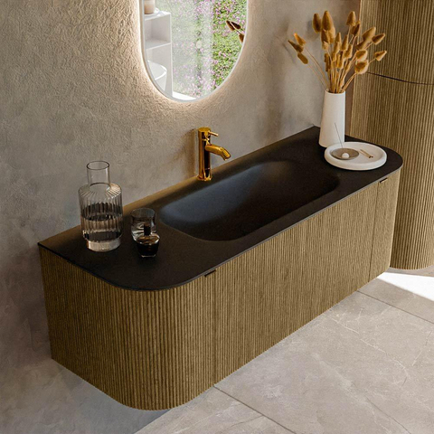 Mondiaz KURVE Ensemble meuble de salle de bains - 130x46x40cm - 1 tiroir - 2 portes - lavabo solid surface - milieu - 1 trou de robinet - Dusk SW1415111