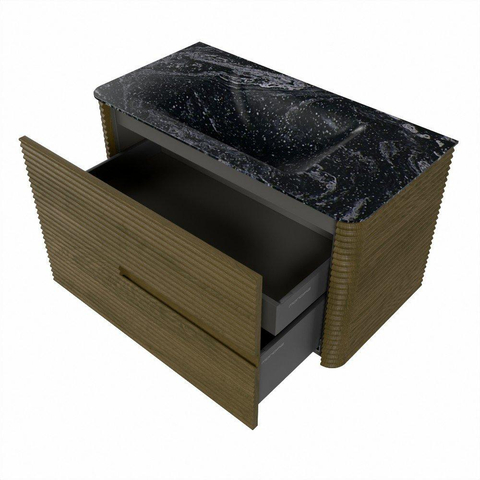 Mondiaz CIRO-DLUX Badkamermeubelset - 90x45x50cm - Solid surface wastafel Lava - 1 wasbak Midden - zonder kraangaten - 2 lades - Dusk SW1533020