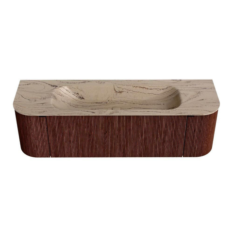 MONDIAZ KURVE-DLUX Meuble de salle de bains 150cm arrondi gauche + droite couleur Ruby avec 1 tiroir et 2 portes. Lavabo BIG MEDIUM Centre sans trou de robinet Arena. SW1431520