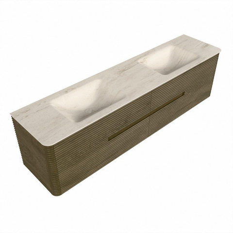 Mondiaz CIRO-DLUX Badkamermeubelset - 190x45x50cm - Solid surface wastafel Meli - 2 wasbak Dubbel - zonder kraangaten - 4 lades - Dusk SW1533196