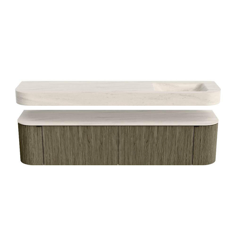 MONDIAZ THOR-DLUX Meuble de salle de bains - 190cm - arrondi gauche + droite - couleur Shadow - 2 tiroirs - 2 portes - Vasque suspendue CLOUD droite sans trou de robinet - couleur Meli SW1466739