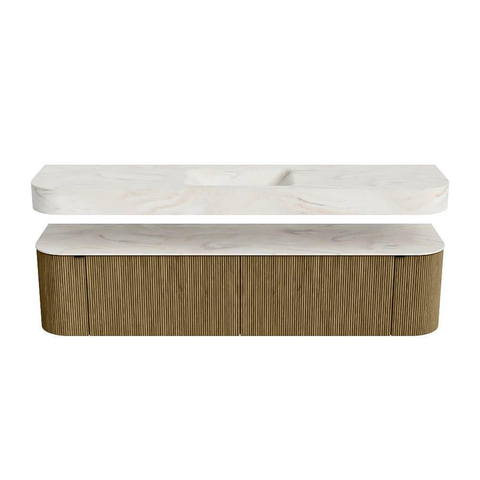 MONDIAZ THOR-DLUX 190cm meuble de salle de bains arrondi gauche + droite couleur Dusk avec 2 tiroirs et 2 portes. Vasque suspendue CLOUD Milieu sans trou de robinet couleur Ostra. SW1466472