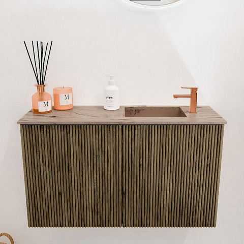 Mondiaz JOYA-DLUX 70cm toiletmeubel - kleur Dusk - Wastafel FAYE positie Rechts 1 kraangat kleur Arena. SW1425736
