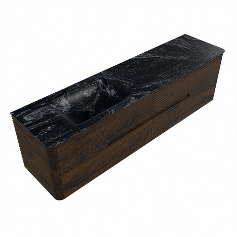 Mondiaz CIRO-DLUX Badkamermeubelset - 180x45x50cm - Solid surface wastafel Lava - 1 wasbak Links - zonder kraangaten - 4 lades - Walnut SW1530187