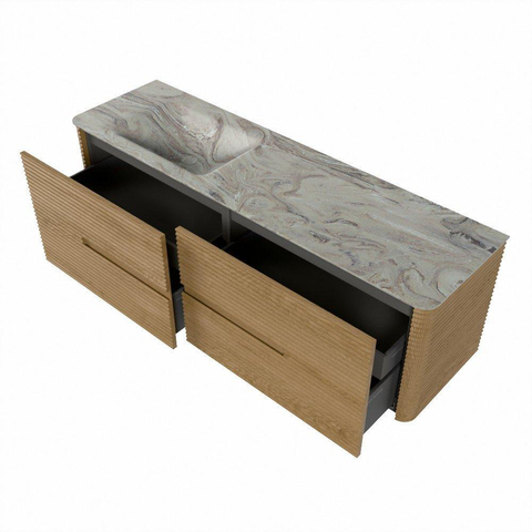 Mondiaz CIRO-DLUX Badkamermeubelset - 160x45x50cm - Solid surface wastafel Glace - 1 wasbak Links - 1 kraangat - 4 lades - Oak SW1530828
