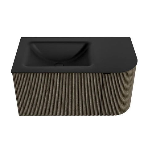 Mondiaz KURVE Ensemble de meuble de salle de bains - 85x46x40cm - 1 tiroir - 1 porte - vasque solid surface - gauche - 1 trou de robinet - Shadow SW1414191