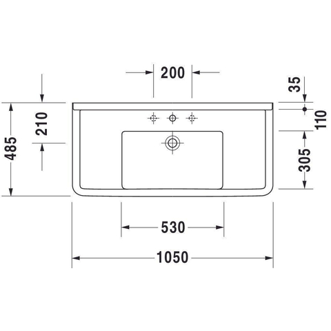 Duravit Starck 3 Wastafel - 105x48.5cm - 1 kraangat overloop - wit 0314048