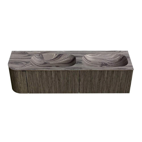 MONDIAZ KURVE-DLUX 165cm badmeubel ronding Links kleur Shadow met 2 lades en 1 deur. Wastafel STOR SMALL Dubbel / Rechts 2 kraangaten Sombra. SW1433810