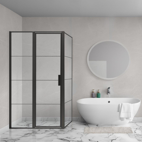Aqua Vista Triple Porte pivotante avec partie fixe - 110x200 cm - 8mm - verre clair - élément cabine d'angle - noir mat SW969931
