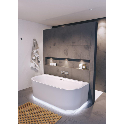 Riho Desire half vrijstaand half vrijstaand ligbad met overloop 180x84cm met Sifon Glans Wit *LED is defect SHOWROOMMODEL SHOW26661