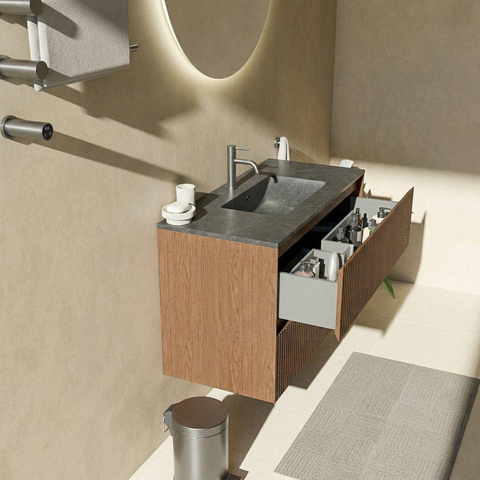 Saniclass Holz Atelier Badkamermeubelset - 100x45x62cm - Vygo keramische wastafel zwart - 1 wasbak - 1 kraangat - 2 lades - mat walnut pure (hout) SW1478972