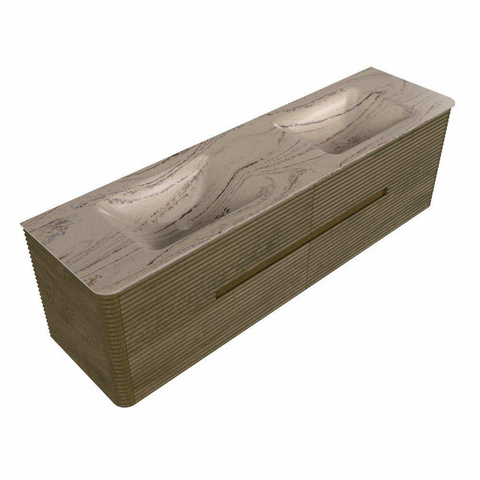 Mondiaz CIRO-DLUX Ensemble meuble de salle de bains - 170x45x50cm - Plan vasque Solid surface Arena - 2 vasques Double - sans trous de robinet - 4 tiroirs - Dusk SW1533126