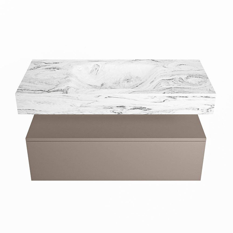 Mondiaz ALAN-DLUX Ensemble de meuble - 100cm - meuble Smoke mat - 1 tiroir - Lavabo Cloud Glace suspendu - vasque Centre - 0 trous de robinet SW805768