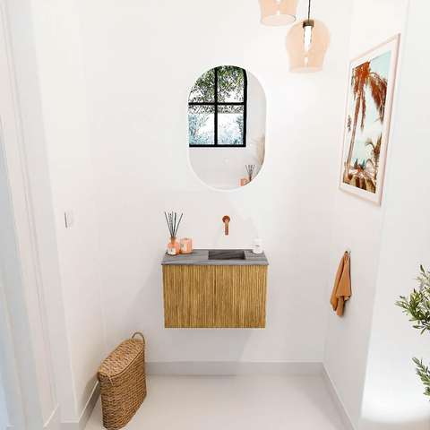 Mondiaz JOYA-DLUX 60cm toiletmeubel - kleur Oak - Wastafel FAYE positie Rechts Zonder kraangat kleur Sombra. SW1424235