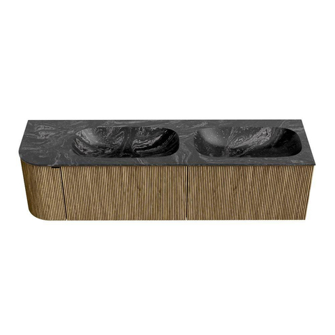 Mondiaz KURVE-DLUX Badkamermeubelset - 165x46x40cm - 2 lade - 1 deur - wastafel solid surface - dubbel / rechts - zonder kraangat - Dusk SW1415554