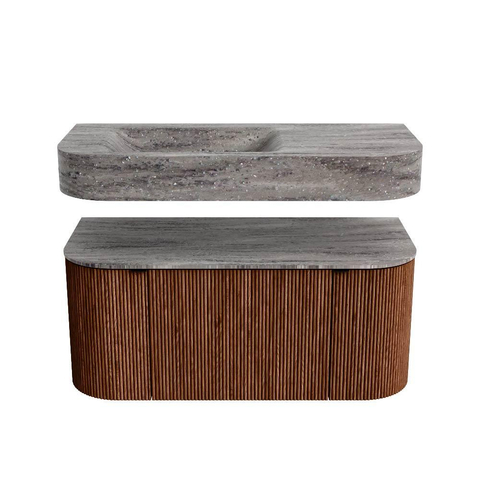 MONDIAZ THOR-DLUX 100cm meuble de salle de bains arrondi gauche + droite couleur Ruby avec 1 tiroir et 2 portes. Vasque suspendue CLOUD Gauche 1 trou de robinet couleur Oza. SW1467542