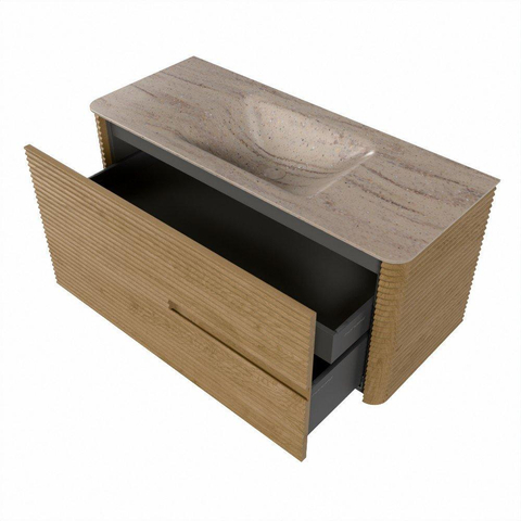 Mondiaz CIRO-DLUX Badkamermeubelset - 110x45x50cm - Solid surface wastafel Saba - 1 wasbak Midden - 1 kraangat - 2 lades - Oak SW1531176