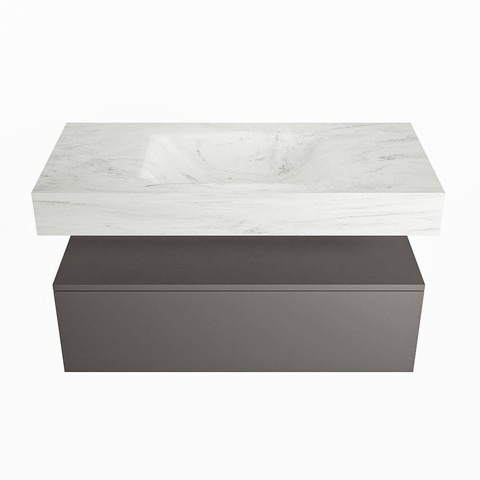 Mondiaz ALAN-DLUX Ensemble de meuble - 100cm - meuble Dark grey mat - 1 tiroir - Lavabo Cloud Opalo suspendu - vasque Centre - 1 trou de robinet SW806290