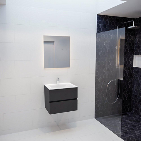 MONDIAZ VICA Badkamermeubelset - 60cm - 2 lades - wasbak Cloud midden - 1 kraangat - solid surface darkgrey SW409756
