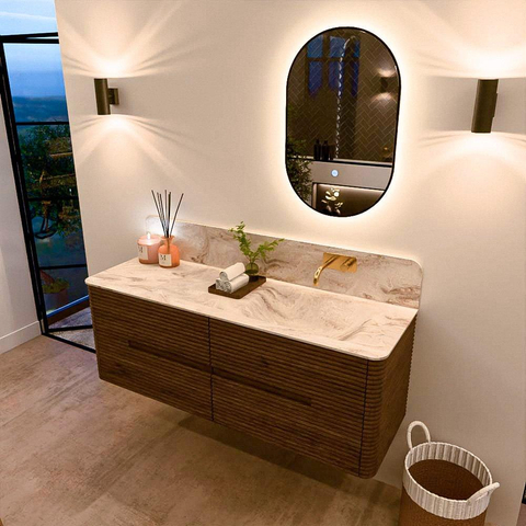 Mondiaz CIRO-DLUX Ensemble de meubles de salle de bains - 140x45x50cm - Plan-vasque solid surface Frappe - 1 bassin à droite - sans trous de robinet - 4 tiroirs - Dusk SW1532831