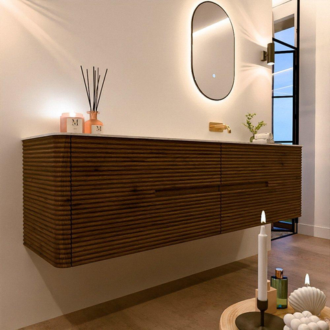 Mondiaz CIRO-DLUX Meuble de salle de bains - 180x45x50cm - Plan vasque Solid surface Opalo - 1 lavabo à droite - sans trous de robinetterie - 4 tiroirs - Dusk SW1532900