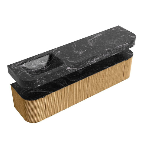 MONDIAZ THOR-DLUX Meuble de salle de bains 190cm arrondi gauche + droite couleur Oak avec 2 tiroirs et 2 portes. Vasque suspendue CLOUD Gauche 1 trou de robinet couleur Lava. SW1466369