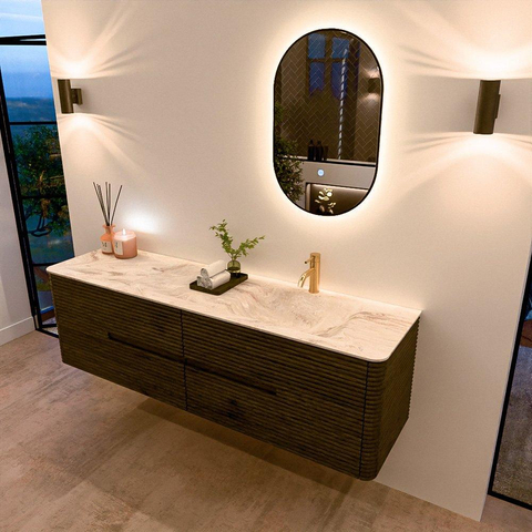 Mondiaz CIRO-DLUX Badkamermeubelset - 170x45x50cm - Solid surface wastafel Frappe - 1 wasbak Rechts - 1 kraangat - 4 lades - Shadow SW1532212