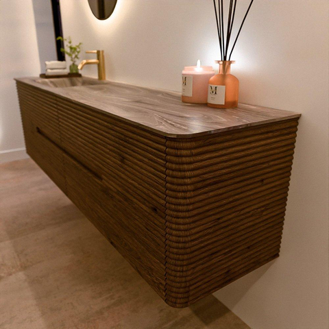 Mondiaz CIRO-DLUX Badkamermeubelset - 180x45x50cm - Solid surface wastafel Sombra - 1 wasbak Links - 1 kraangat - 4 lades - Dusk SW1533423