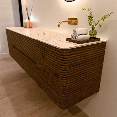 Mondiaz CIRO-DLUX Ensemble de meubles de salle de bains - 180x45x50cm - Plan-vasque en solid surface Nata - 1 vasque à droite - sans trous de robinet - 4 tiroirs - Dusk SW1533244