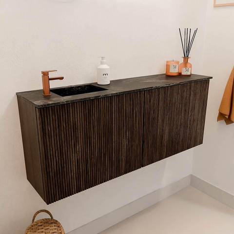 Mondiaz JOYA-DLUX Meuble de salle de bains 100cm - couleur Walnut - Vasque FAYE position Gauche 1 trou de robinet couleur Lava. SW1422484