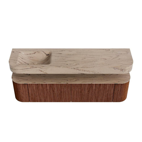 MONDIAZ THOR-DLUX Meuble de salle de bains 180cm arrondi gauche + droite couleur Ruby avec 2 tiroirs et 2 portes. Vasque suspendue CLOUD Gauche sans trou de robinet couleur Arena. SW1466157