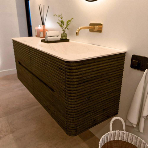 Mondiaz CIRO-DLUX Badkamermeubelset - 130x45x50cm - Solid surface wastafel Meli - 1 wasbak Rechts - zonder kraangaten - 4 lades - Shadow SW1532514