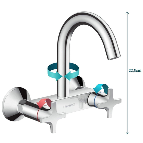 Hansgrohe Logis M32 Tweegreeps keukenmengkraan - wandmontage - met hoge uitloop - hoogglans chroom GA49493