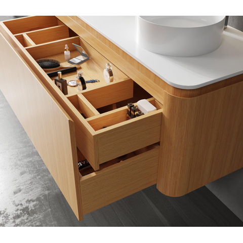 Royal Plaza Terra Ensemble meuble de salle de bains - 120x47x46cm - vasque en céramique blanc brillant - 2 vasques - sans trous de robinet - 2 tiroirs - sandwood (chêne clair) SW1441221