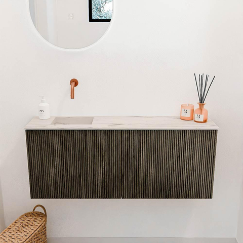 Mondiaz JOYA-DLUX 100cm toiletmeubel - kleur Shadow - Wastafel FAYE positie Links Zonder kraangat kleur Nata. SW1424972