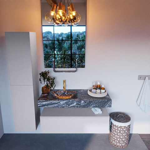 Mondiaz ALAN-DLUX Ensemble de meuble - 110cm - meuble Cale mat - 1 tiroir - Lavabo Cloud Lava suspendu - vasque Gauche - 1 trou de robinet SW808232