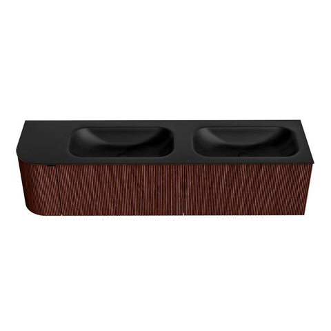 Mondiaz KURVE Badkamermeubelset - 175x46x40cm - 2 lade - 1 deur - wastafel solid surface - dubbel / rechts - zonder kraangat - Ruby SW1415384