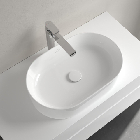 Villeroy & Boch Collaro opzetwastafel ovaal - 56x36cm - zonder overloop - zonder kraangat CeramicPlus - White Alpine (glans wit) SW358399