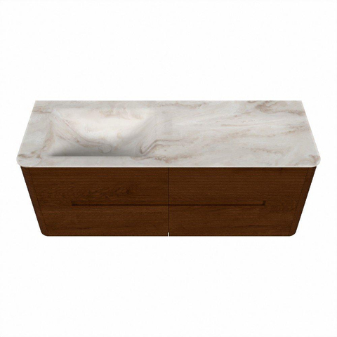 Mondiaz CIRO-DLUX Badkamermeubelset - 130x45x50cm - Solid surface wastafel Frappe - 1 wasbak Links - 1 kraangat - 4 lades - Ruby SW1531331