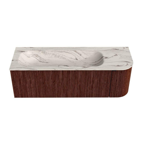 MONDIAZ KURVE-DLUX meuble de salle de bains 135 cm arrondi à droite couleur Ruby avec 1 tiroir et 1 porte. Lavabo BIG MEDIUM à gauche 1 trou de robinet Nata. SW1432550