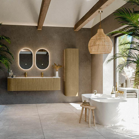 Mondiaz KURVE Ensemble de meubles de salle de bains - 170x46x40cm - 1 tiroir - 2 portes - lavabo solid surface - central - 2 trous de robinet - Dusk SW1414797