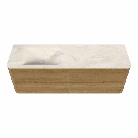Mondiaz CIRO-DLUX Badkamermeubelset - 150x45x50cm - Solid surface wastafel Ostra - 1 wasbak Links - 1 kraangat - 4 lades - Oak SW1530919