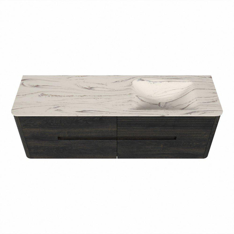 Mondiaz CIRO-DLUX Ensemble de meubles de salle de bains - 150x45x50cm - vasque solid surface Nata - 1 lavabo à droite - sans trous de robinet - 4 tiroirs - Shadow SW1533809