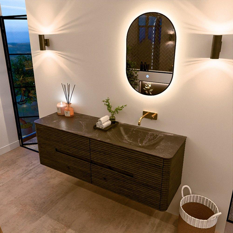 Mondiaz CIRO-DLUX Badkamermeubelset - 150x45x50cm - Solid surface wastafel Lava - 1 wasbak Rechts - zonder kraangaten - 4 lades - Shadow SW1532486