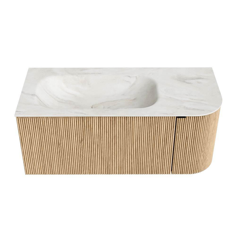 MONDIAZ KURVE-DLUX meuble de salle de bains 105cm avec module 25 R couleur chêne avec 1 tiroir et 1 porte. Lavabo BIG SMALL gauche 1 trou de robinet couleur Ostra. SW1137733